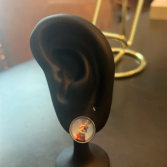 Hand Crafted Funny Cat with Antlers Holiday Stud Earrings - Picture 2 of 4